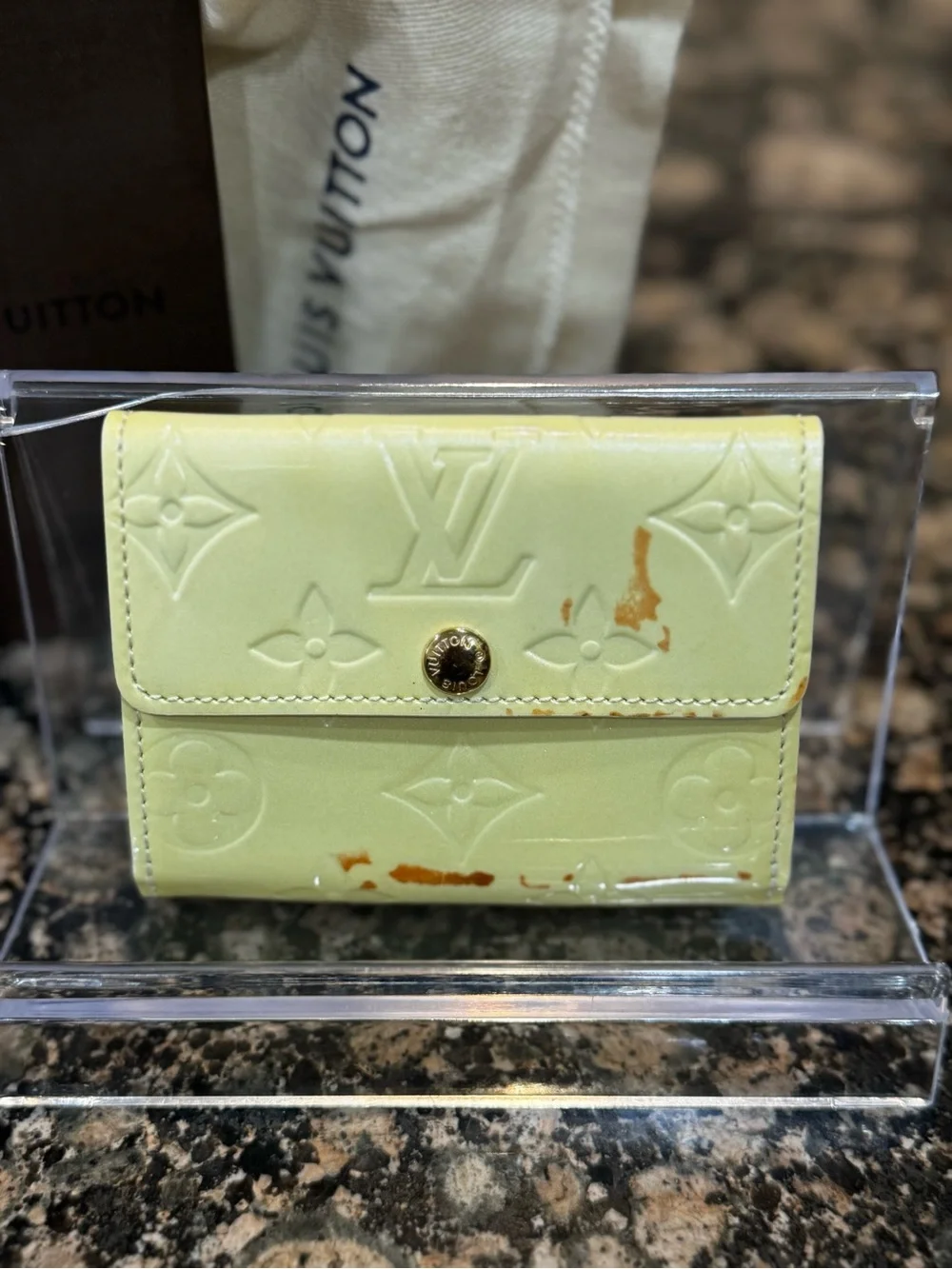 Louis Vuitton Pale Yellow Vernis Compact Flap Wallet